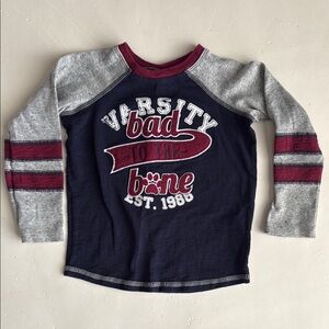 Mud Pie Varsity Bad to the Bone Boys Long Sleeve Shirt 2T- Navy and Gray